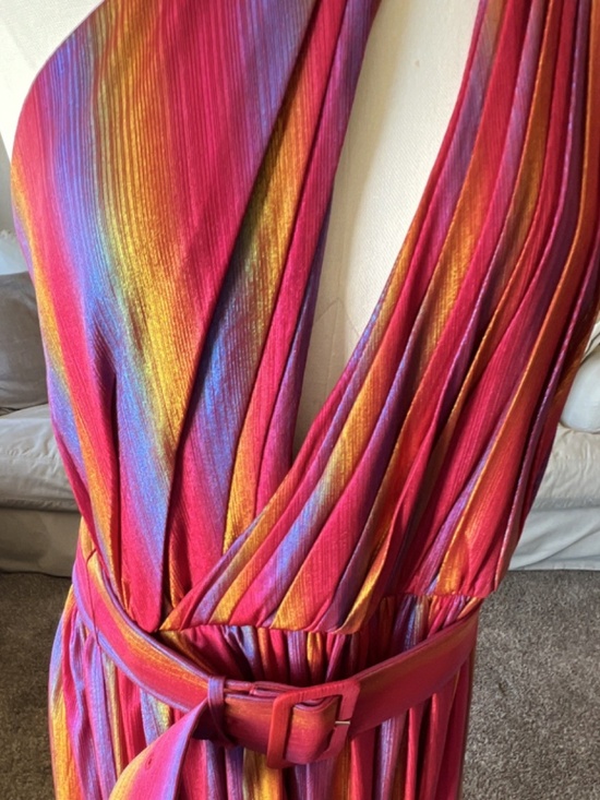 retrofête Multicolor Striped One-Shoulder Sleeveless Belted Maxi Dress Size XL - Picture 3 of 11